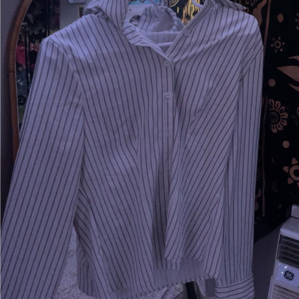 Striped White and grey Button-Up Shirt